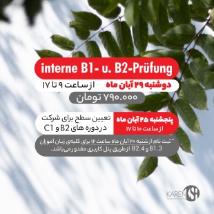 ثبت نام آزمون داخلی B1 و B2 آکادمی زبان کارن